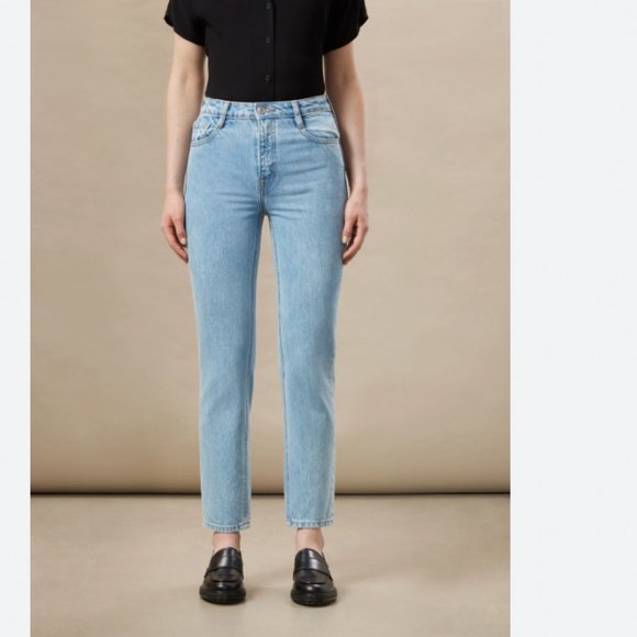 FRANK AND OAK LIGHT WASH DENIM STEVIE HIGH RISE TAPERED FIT JEANS - 28 - Picture 1 of 11